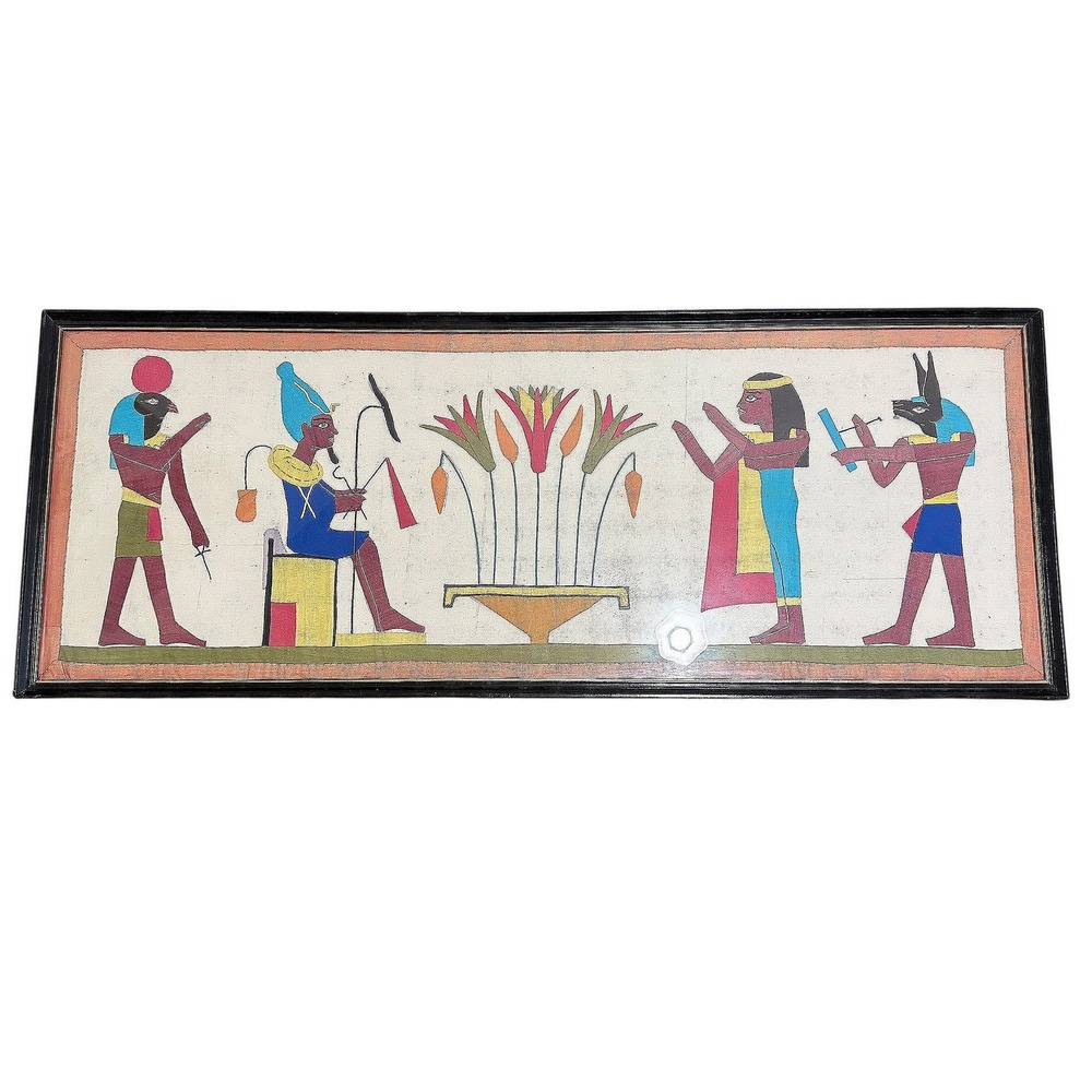 Vintage Handmade Egyptian Papyrus Framed Wall Art‎ Horus Anubis Isis 49" x 17"